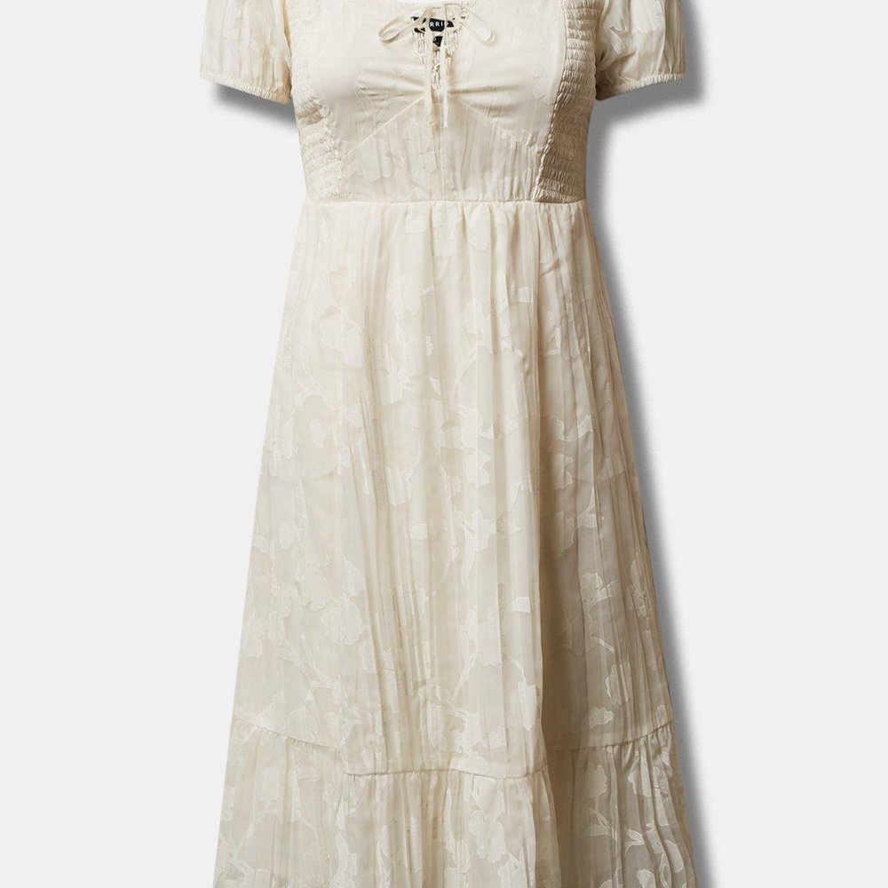 Torrid 4x 26w Plus Size Dress Ivory Lace Up Smocked Midi Sundress NEW with Tags - Picture 3 of 3